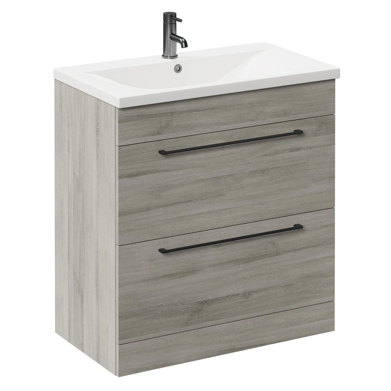Napoli Molina Ash 800mm Floor Standing Vanity Unit With 1 Tap Hole Basin And 2 Drawers With Gunmetal Grey Handles - Image 3