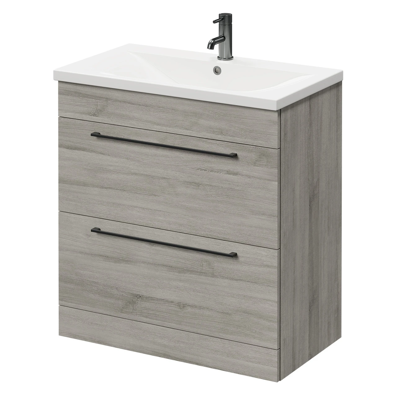 Napoli Molina Ash 800mm Floor Standing Vanity Unit With 1 Tap Hole Basin And 2 Drawers With Gunmetal Grey Handles