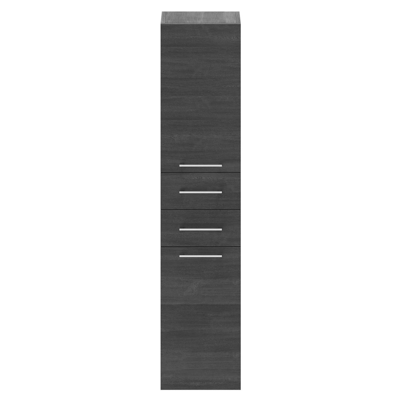 Napoli Nero Oak 350mm X 1600mm Wall Mounted Tall Storage Unit With 2 Doors 2 Drawers And Polished Chrome Handles - Image 2