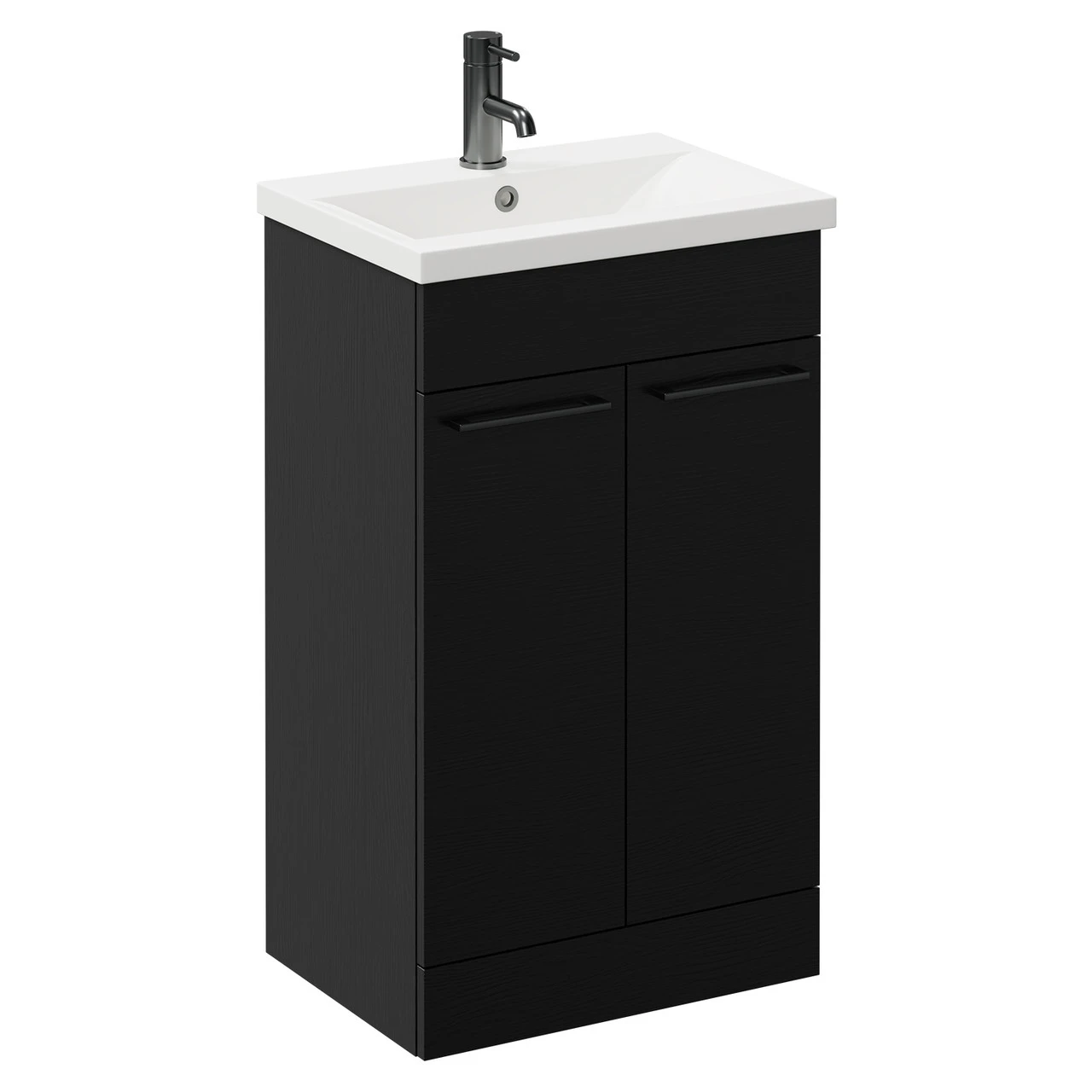 Napoli Nero Oak 500mm Floor Standing Vanity Unit With 1 Tap Hole Basin And 2 Doors With Gunmetal Grey Handles 5 Napoli Nero Oak 500mm Floor Standing Vanity Unit With 1 Tap Hole Basin And 2 Doors With Gunmetal Grey Handles - Image 3