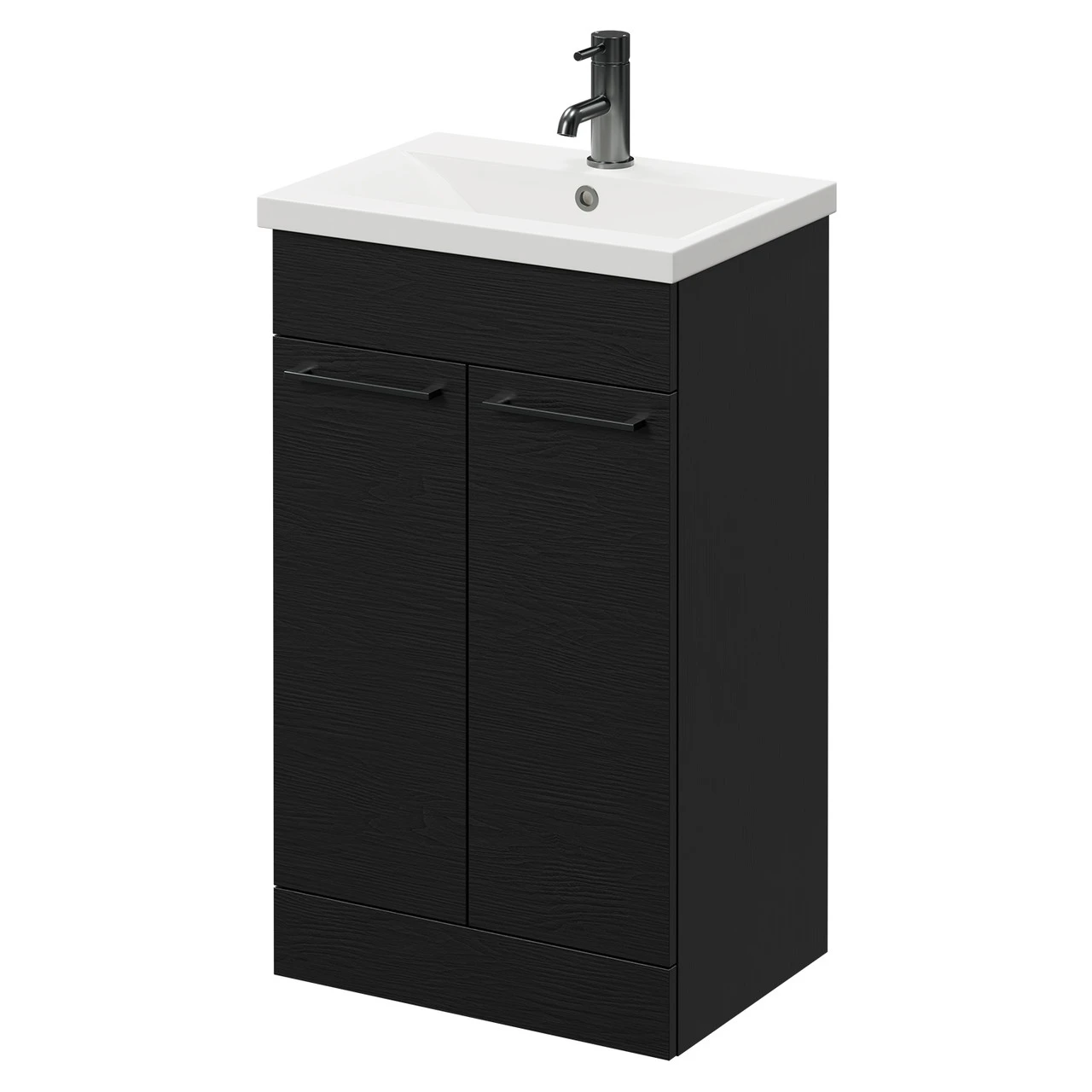 Napoli Nero Oak 500mm Floor Standing Vanity Unit With 1 Tap Hole Basin And 2 Doors With Gunmetal Grey Handles 3 Napoli Nero Oak 500mm Floor Standing Vanity Unit With 1 Tap Hole Basin And 2 Doors With Gunmetal Grey Handles