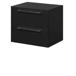 Napoli Nero Oak 600mm Wall Mounted Vanity Unit For Countertop Basins With 2 Drawers And Polished Chrome Handles