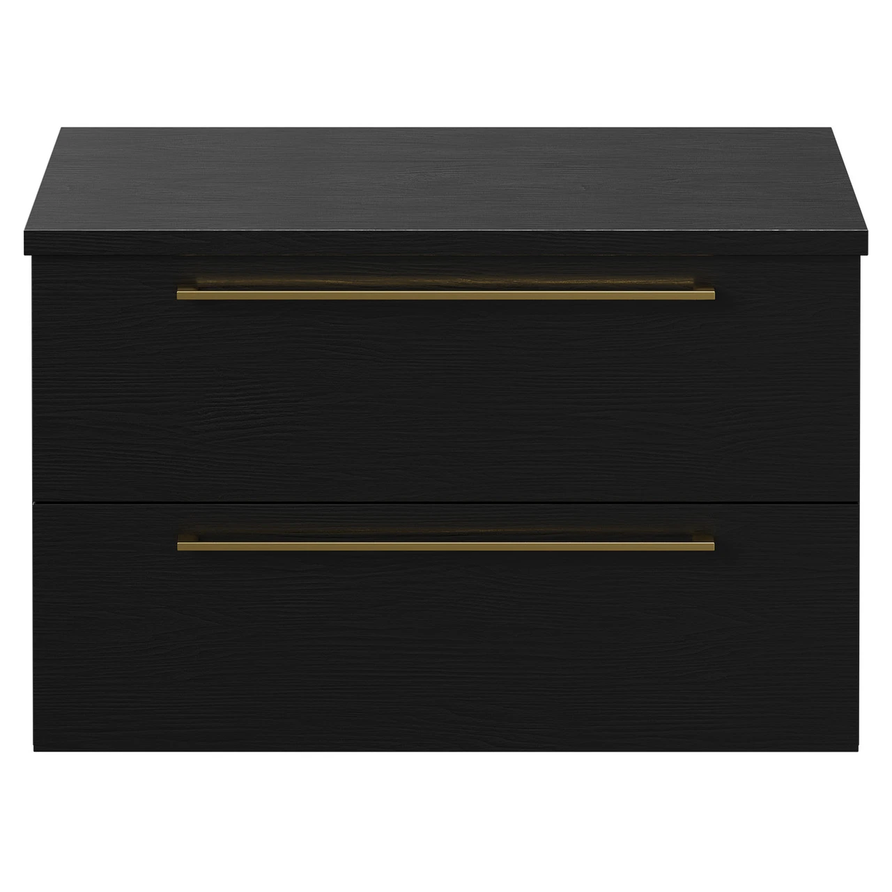 Napoli Nero Oak 800mm Wall Mounted Vanity Unit For Countertop Basins With 2 Drawers And Brushed Brass Handles - Image 2