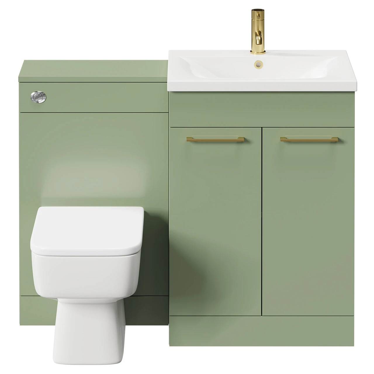 Napoli Olive Green 1100mm Vanity Unit Toilet Suite With 1 Tap Hole Basin And 2 Doors With Brushed Brass Handles - Image 2
