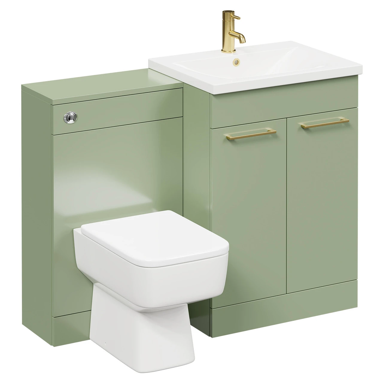 Napoli Olive Green 1100mm Vanity Unit Toilet Suite With 1 Tap Hole Basin And 2 Doors With Brushed Brass Handles - Image 3