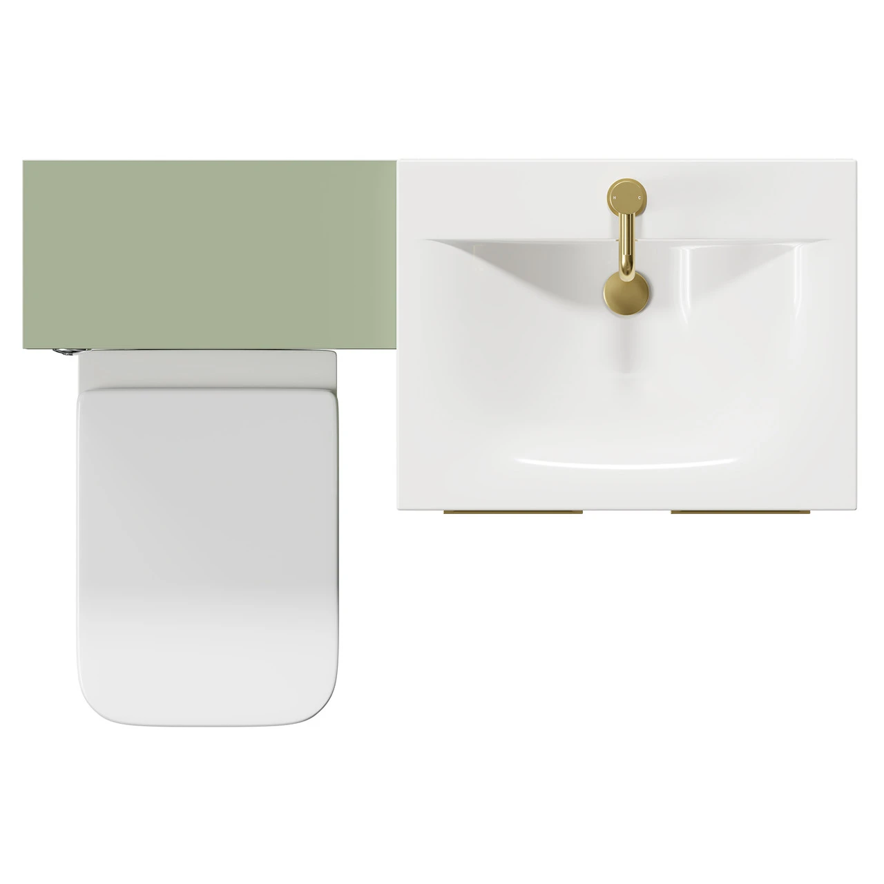 Napoli Olive Green 1100mm Vanity Unit Toilet Suite With 1 Tap Hole Basin And 2 Doors With Brushed Brass Handles - Image 5