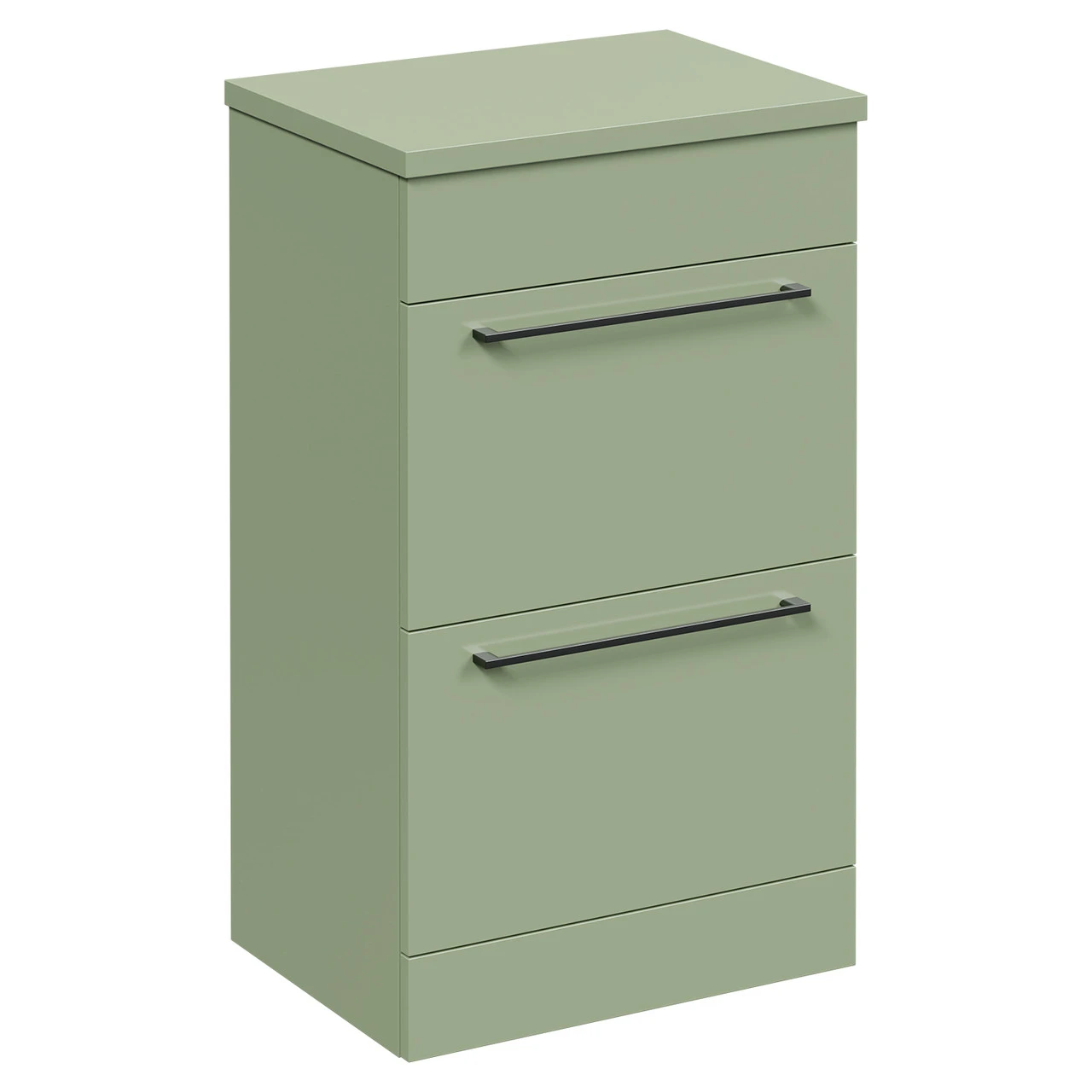 Napoli Olive Green 500mm Floor Standing Vanity Unit For Countertop Basins With 2 Drawers And Gunmetal Grey Handles 5 Napoli Olive Green 500mm Floor Standing Vanity Unit For Countertop Basins With 2 Drawers And Gunmetal Grey Handles - Image 3