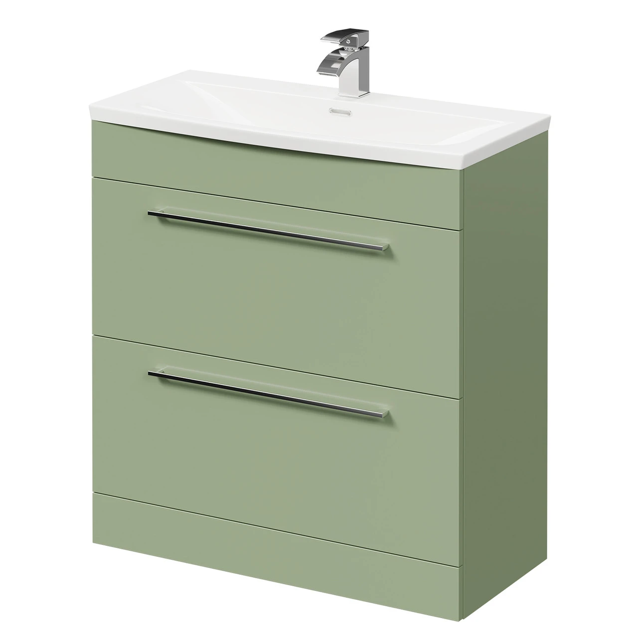 Napoli Olive Green 800mm Floor Standing Vanity Unit With 1 Tap Hole Curved Basin And 2 Drawers With Polished Chrome Handles