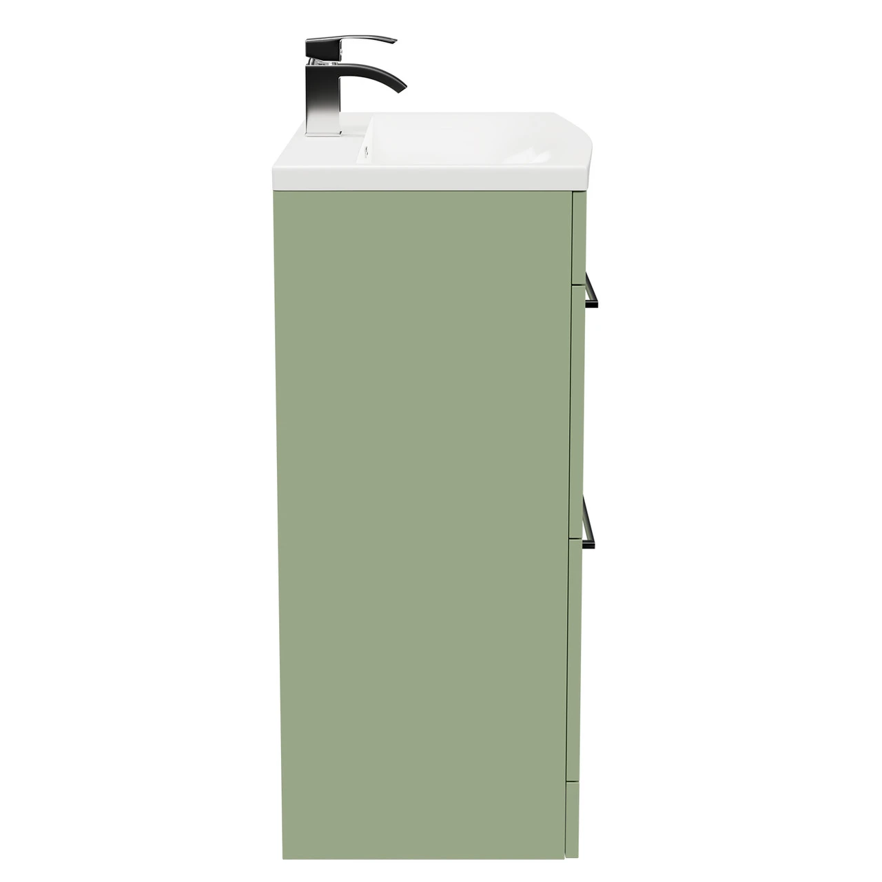 Napoli Olive Green 800mm Floor Standing Vanity Unit With 1 Tap Hole Curved Basin And 2 Drawers With Polished Chrome Handles - Image 4