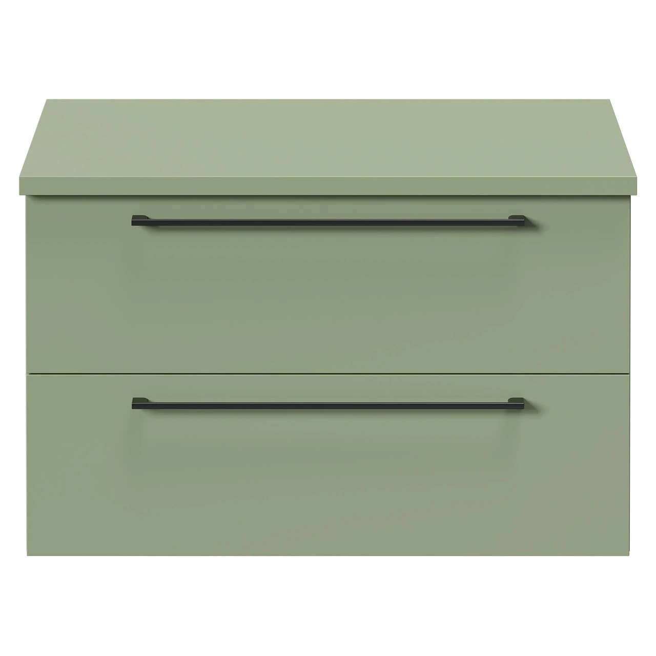 Napoli Olive Green 800mm Wall Mounted Vanity Unit For Countertop Basins With 2 Drawers And Gunmetal Grey Handles 4 Napoli Olive Green 800mm Wall Mounted Vanity Unit For Countertop Basins With 2 Drawers And Gunmetal Grey Handles - Image 2