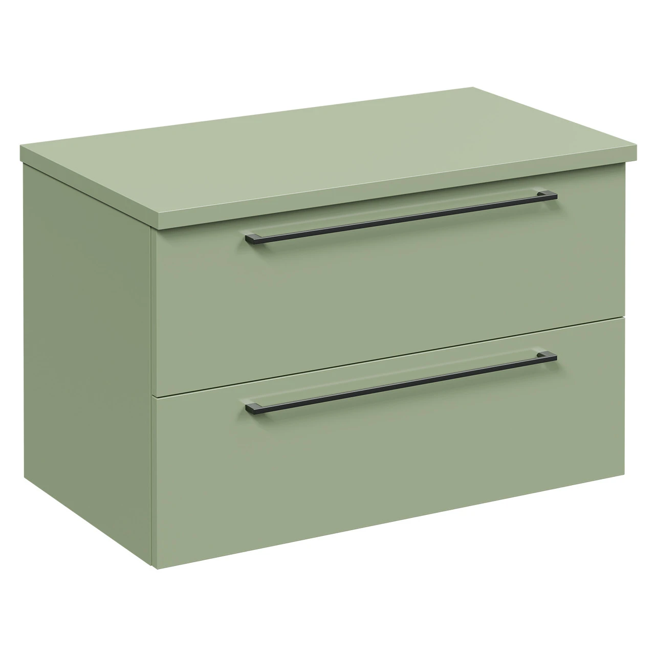 Napoli Olive Green 800mm Wall Mounted Vanity Unit For Countertop Basins With 2 Drawers And Gunmetal Grey Handles 5 Napoli Olive Green 800mm Wall Mounted Vanity Unit For Countertop Basins With 2 Drawers And Gunmetal Grey Handles - Image 3