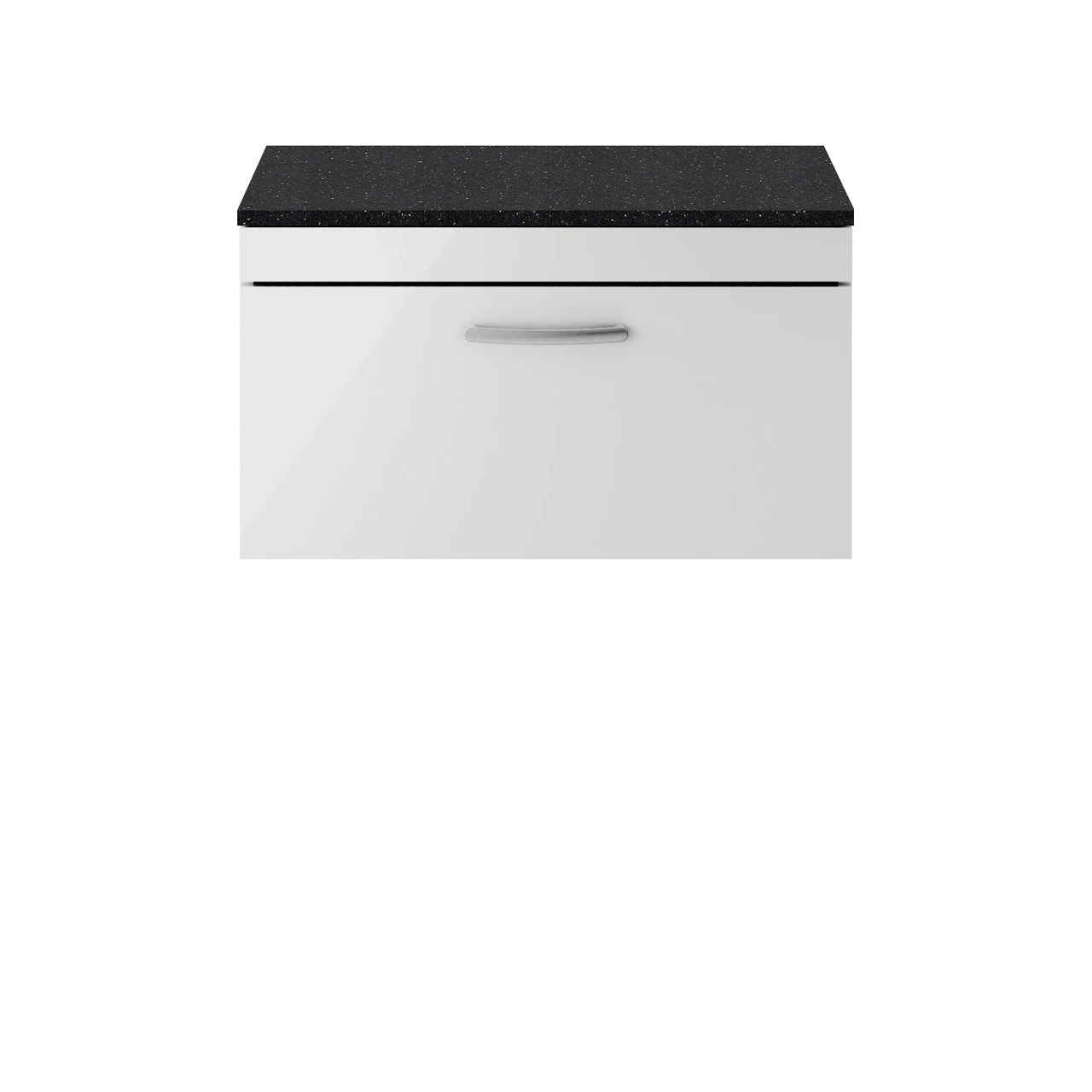 Nuie Athena Gloss Grey Mist 800mm Wall Hung Single Drawer Vanity Unit With Sparkling Black Laminate Worktop - ATH113LSB