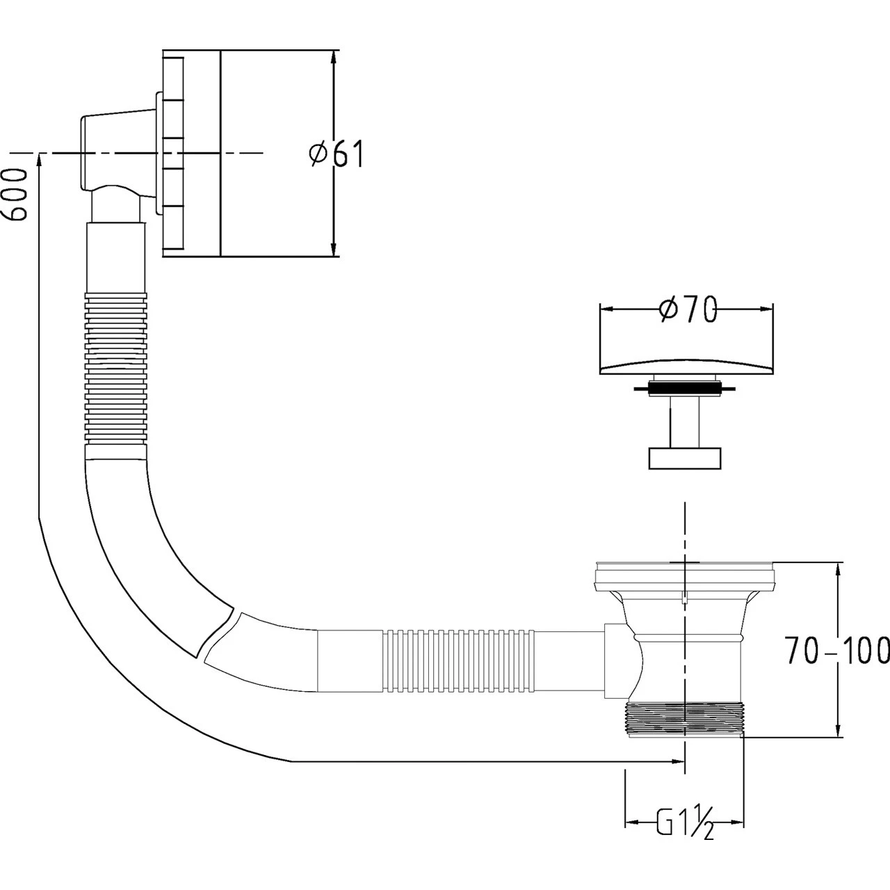 Nuie Easyclean Push Button Bath Waste With Minimalist Overflow - E327 - Image 2