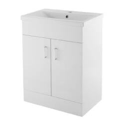 Nuie Eden Gloss White 600mm Floor Standing Vanity Unit With 40mm Profile Basin - VTMW600E