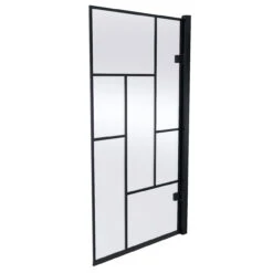 Nuie Square Block Matt Black Framed Hinged Bath Screen - NSSQ7BB