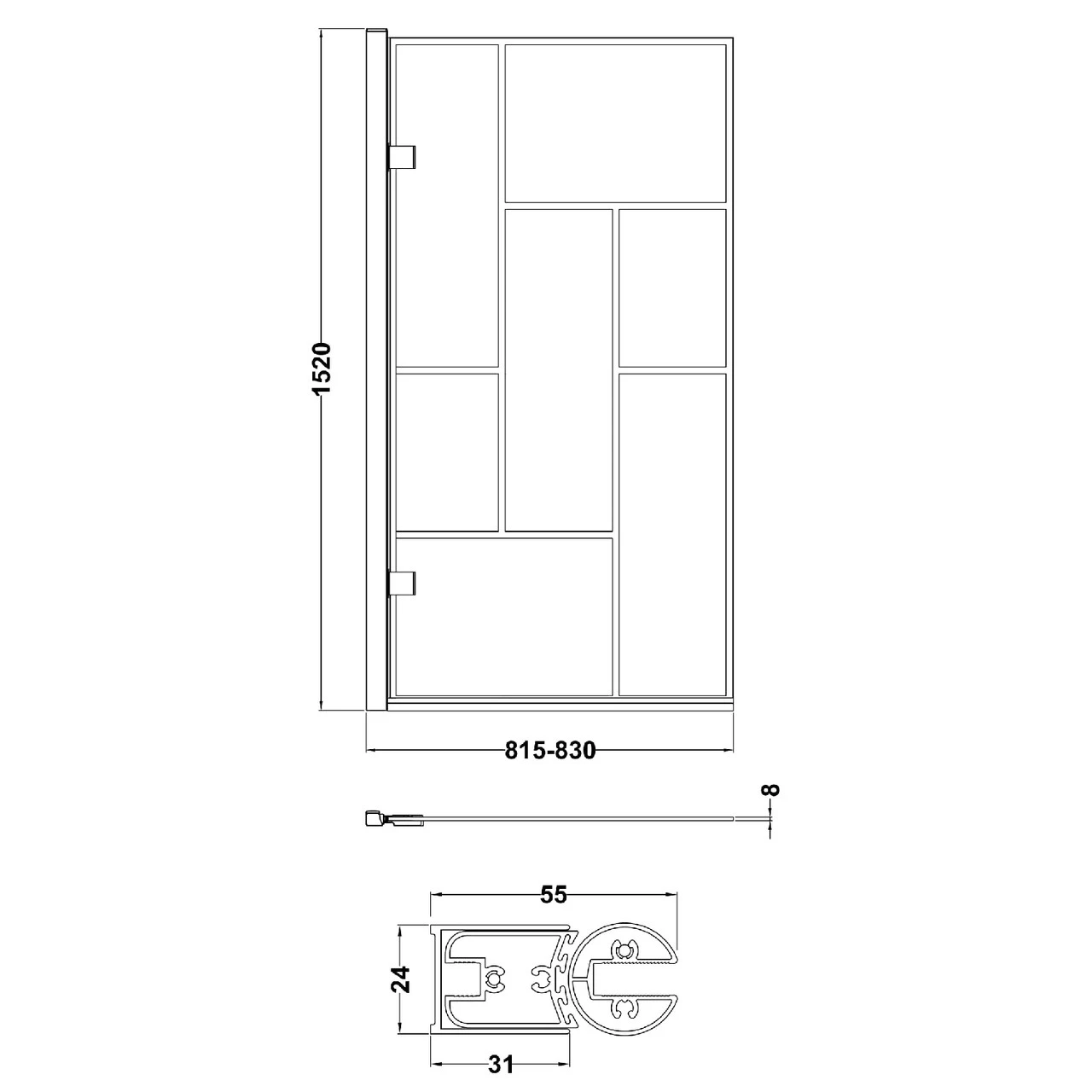 Nuie Square Block Matt Black Framed Hinged Bath Screen - NSSQ7BB - Image 3