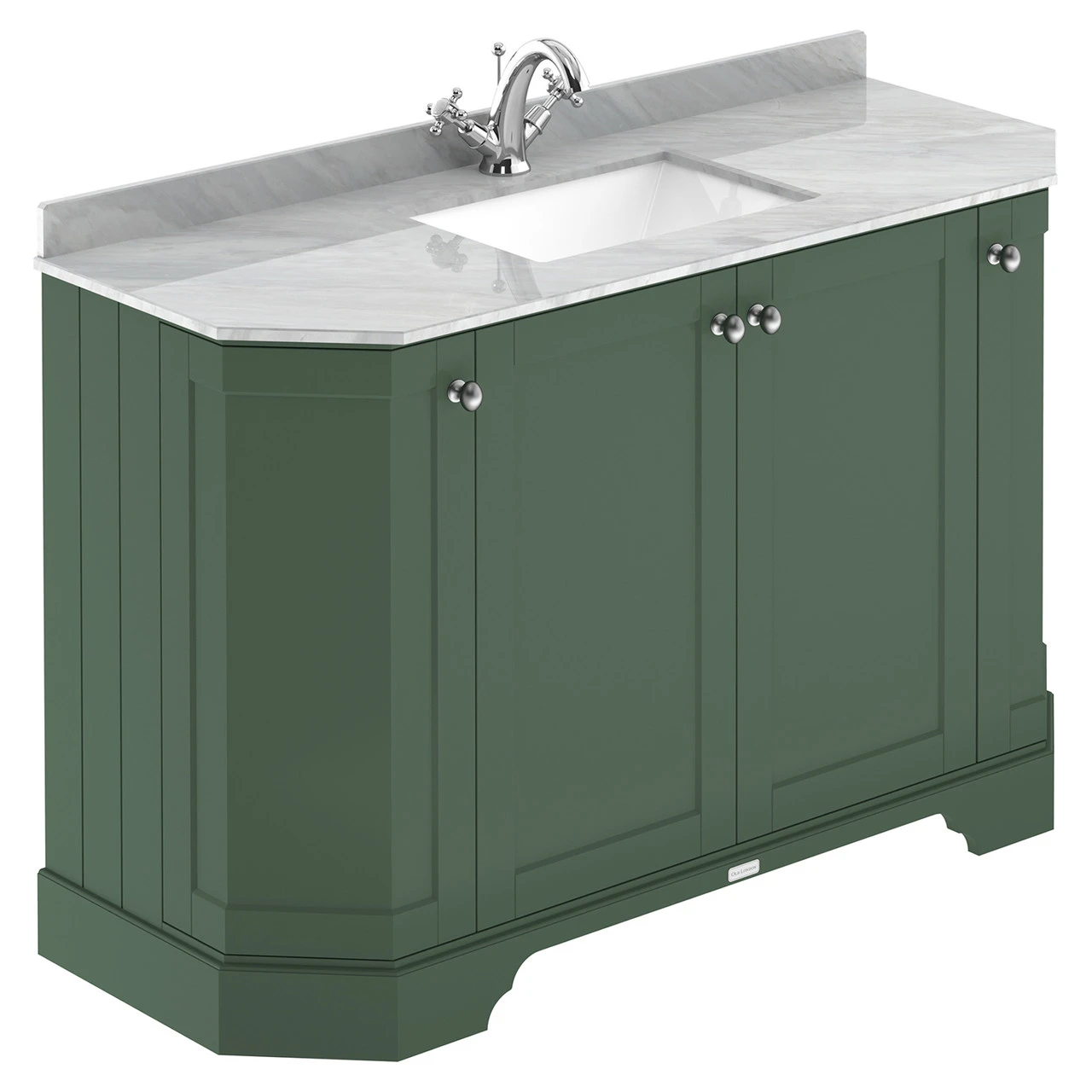 Old London Hunter Green 1200mm Angled 4 Door Vanity Unit With Grey Marble Top And Basin With 1 Tap Hole - LOF860