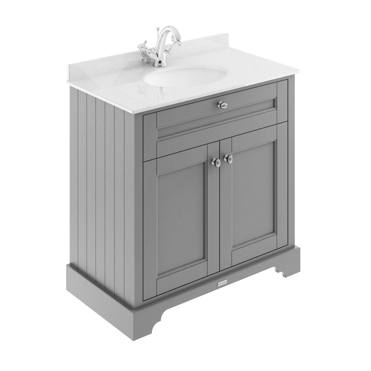 Old London Storm Grey 800mm 2 Door Vanity Unit With White Marble Top And Basin With 1 Tap Hole - LOF228