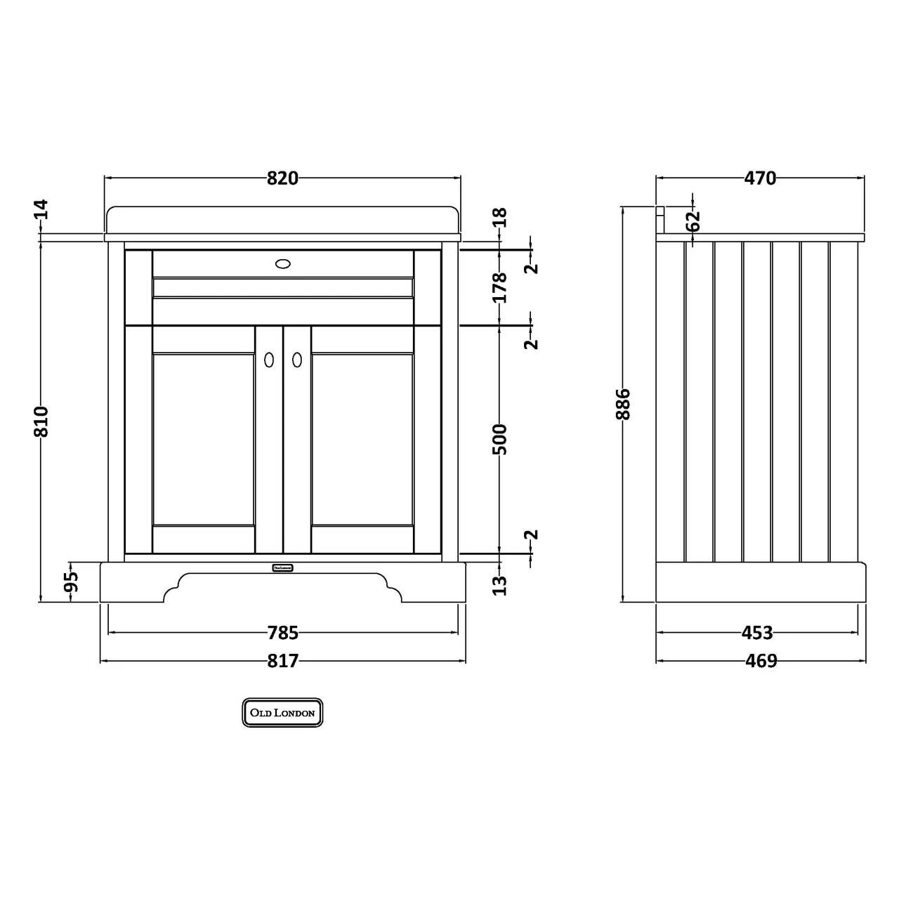 Old London Storm Grey 800mm 2 Door Vanity Unit With White Marble Top And Basin With 1 Tap Hole - LOF228 - Image 2