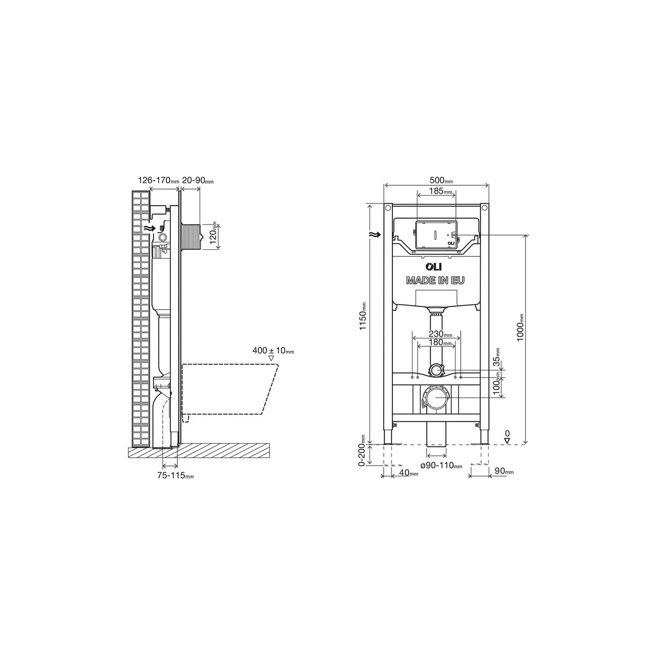 OLI 120 Plus Mechanical Mid Height Concealed Cistern With Wall Frame And Basal Polished Dual Flush Plate With Square Buttons 4 OLI 120 Plus Mechanical Mid Height Concealed Cistern With Wall Frame And Basal Polished Dual Flush Plate With Square Buttons - Image 2