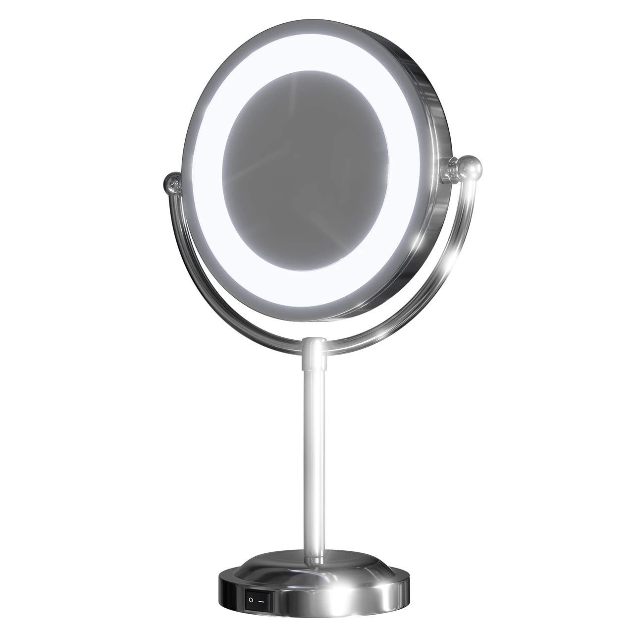 Polished Chrome 190mm Round Illuminated 3x Magnification Swivel Vanity Mirror