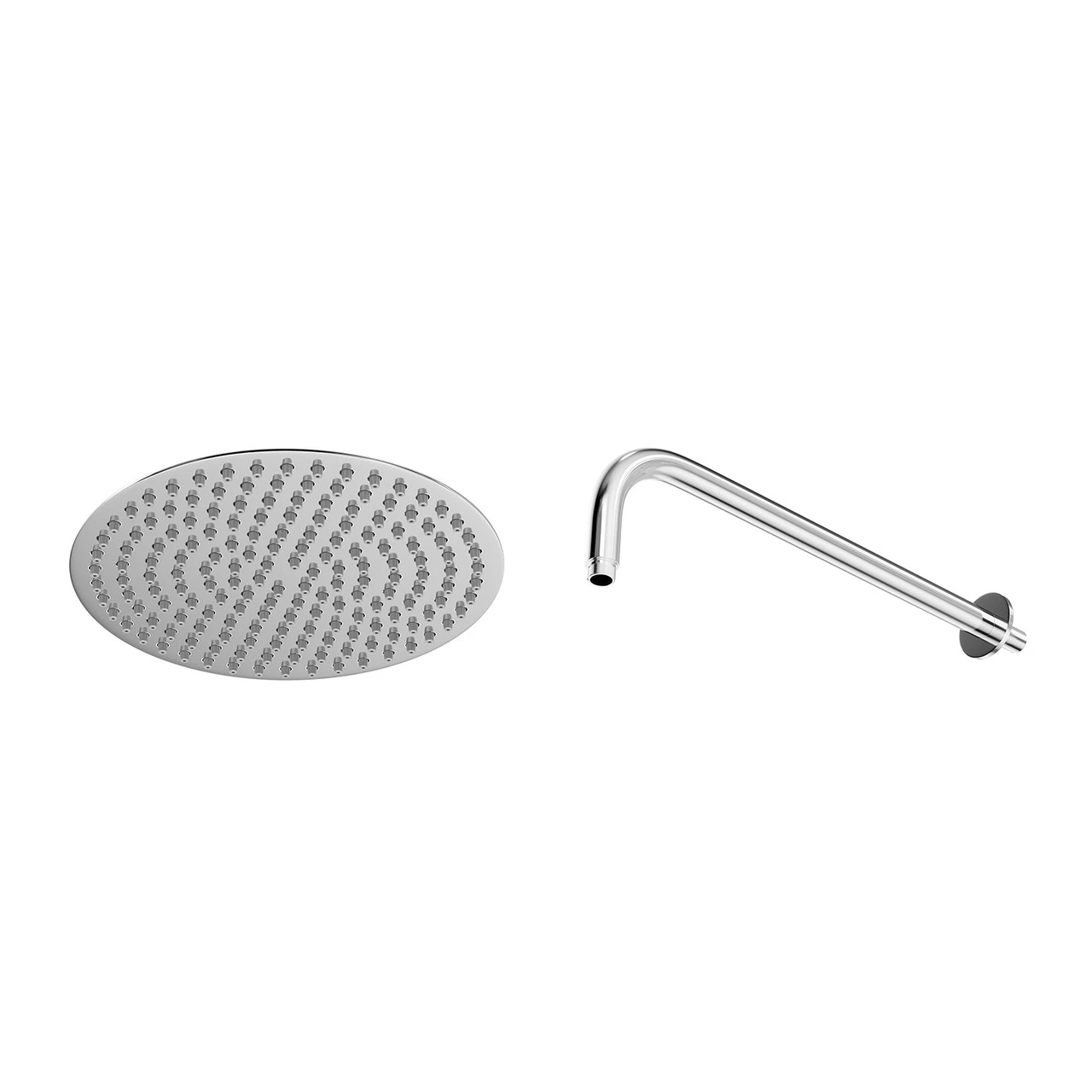 Polished Chrome 300mm Thin Round Fixed Shower Head And Wall Arm
