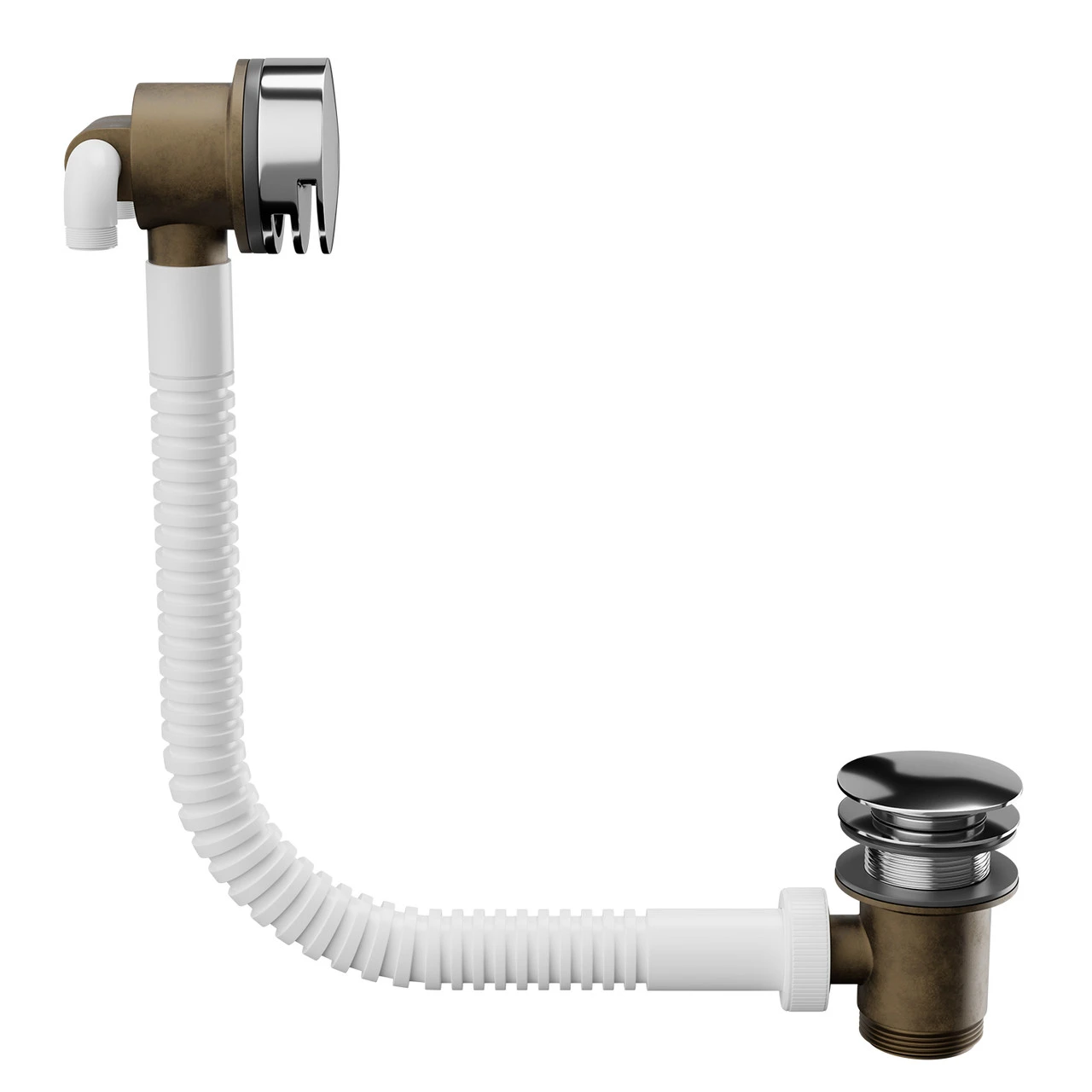 Polished Chrome Free Flow Bath Filler With Push Waste And Overflow - Image 2