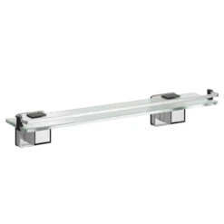 PushLoc Polished Chrome And Glass Wall Mounted Vanity Shelf -Luxury Bath Shop pushloc polished chrome wall mounted vanity shelf left 20901.1652444787