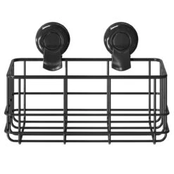 SuctionLoc Black Wall Mounted Bottle Basket -Luxury Bath Shop suctionloc black wall mounted bottle basket front 87411.1658132866
