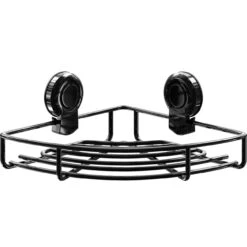 SuctionLoc Black Wall Mounted Corner Basket -Luxury Bath Shop suctionloc black wall mounted corner basket front 66477.1688562380