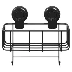 SuctionLoc Black Wall Mounted Sponge Basket -Luxury Bath Shop suctionloc black wall mounted sponge basket front 96815.1658132864