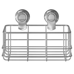 SuctionLoc Chrome Wall Mounted Bottle Basket -Luxury Bath Shop suctionloc chrome wall mounted bottle basket front 17891.1658132860