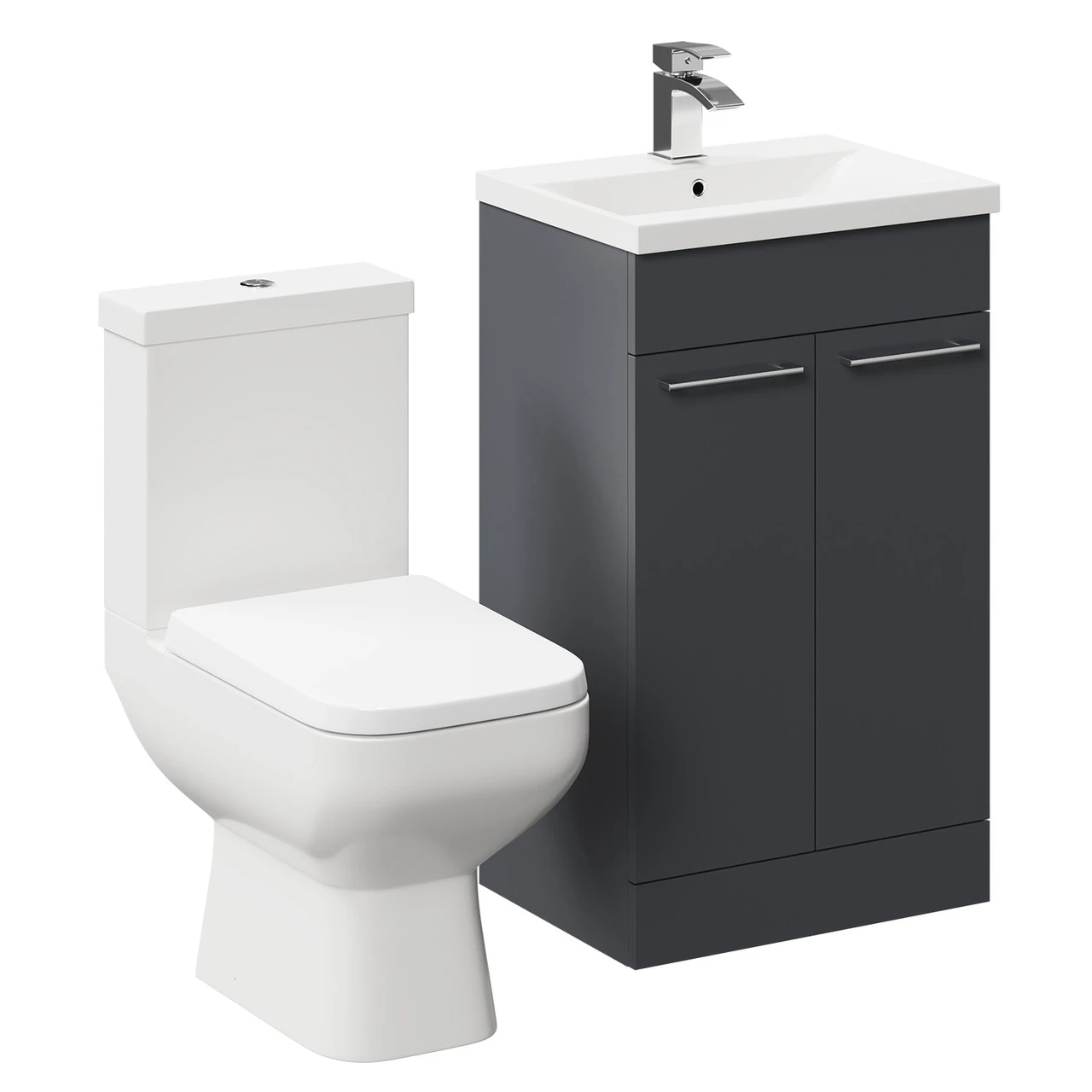 Turin Gloss Grey 500mm Floor Standing Vanity Unit And Toilet Suite With 1 Tap Hole Basin And 2 Doors With Polished Chrome Handles 5 Turin Gloss Grey 500mm Floor Standing Vanity Unit And Toilet Suite With 1 Tap Hole Basin And 2 Doors With Polished Chrome Handles - Image 3