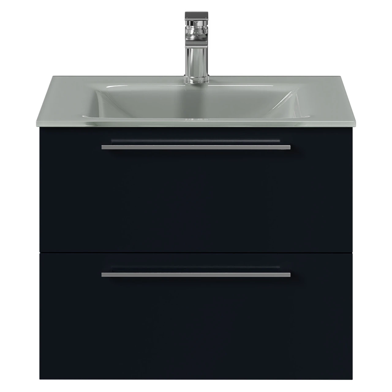 Venice Deep Blue 600mm Wall Mounted Vanity Unit With Grey Glass 1 Tap Hole Basin And 2 Drawers With Polished Chrome Handles - Image 2