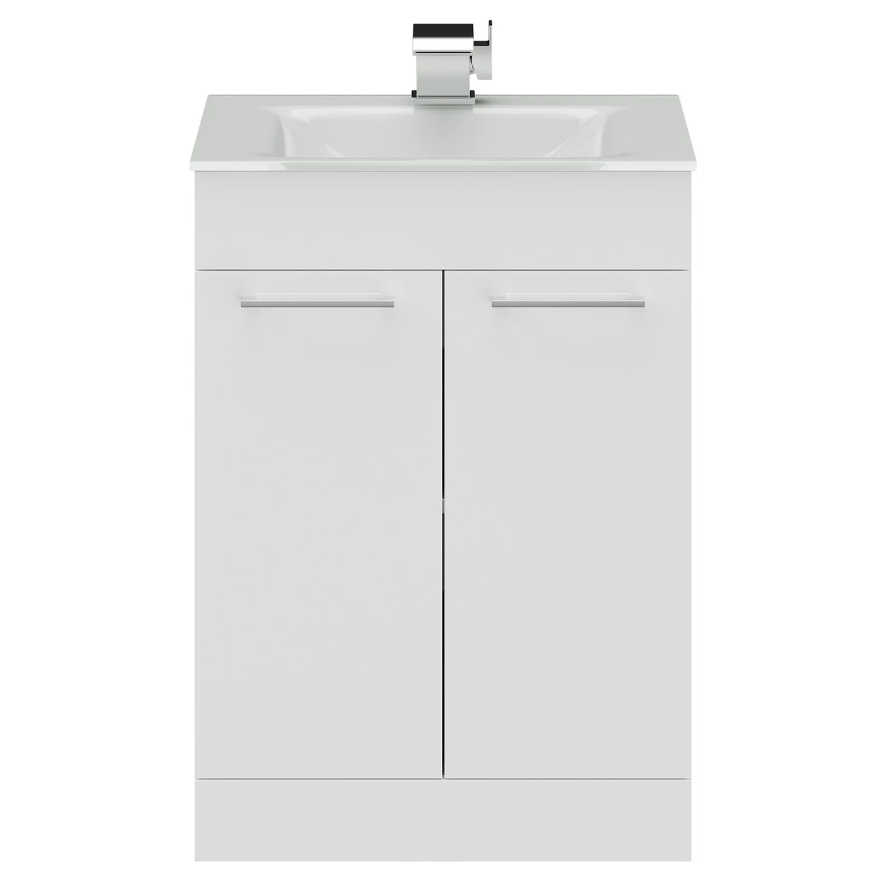 Venice Gloss White 600mm Floor Standing Vanity Unit With White Glass 1 Tap Hole Basin And 2 Doors With Polished Chrome Handles - Image 2