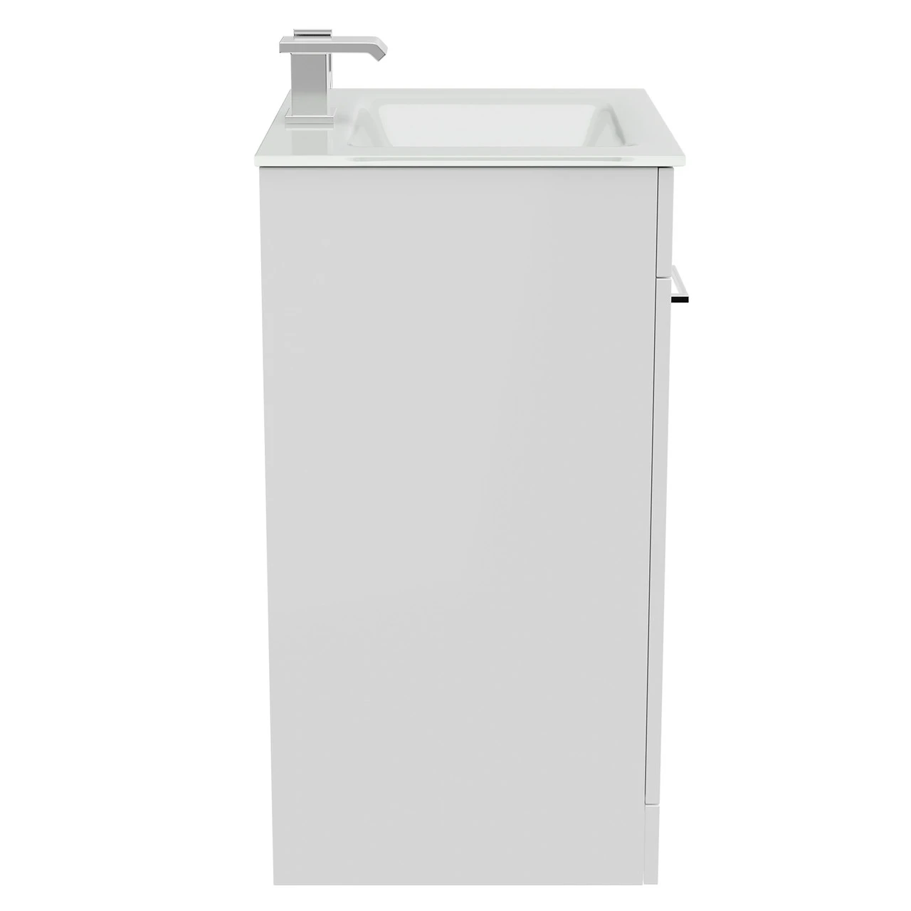 Venice Gloss White 600mm Floor Standing Vanity Unit With White Glass 1 Tap Hole Basin And 2 Doors With Polished Chrome Handles - Image 4